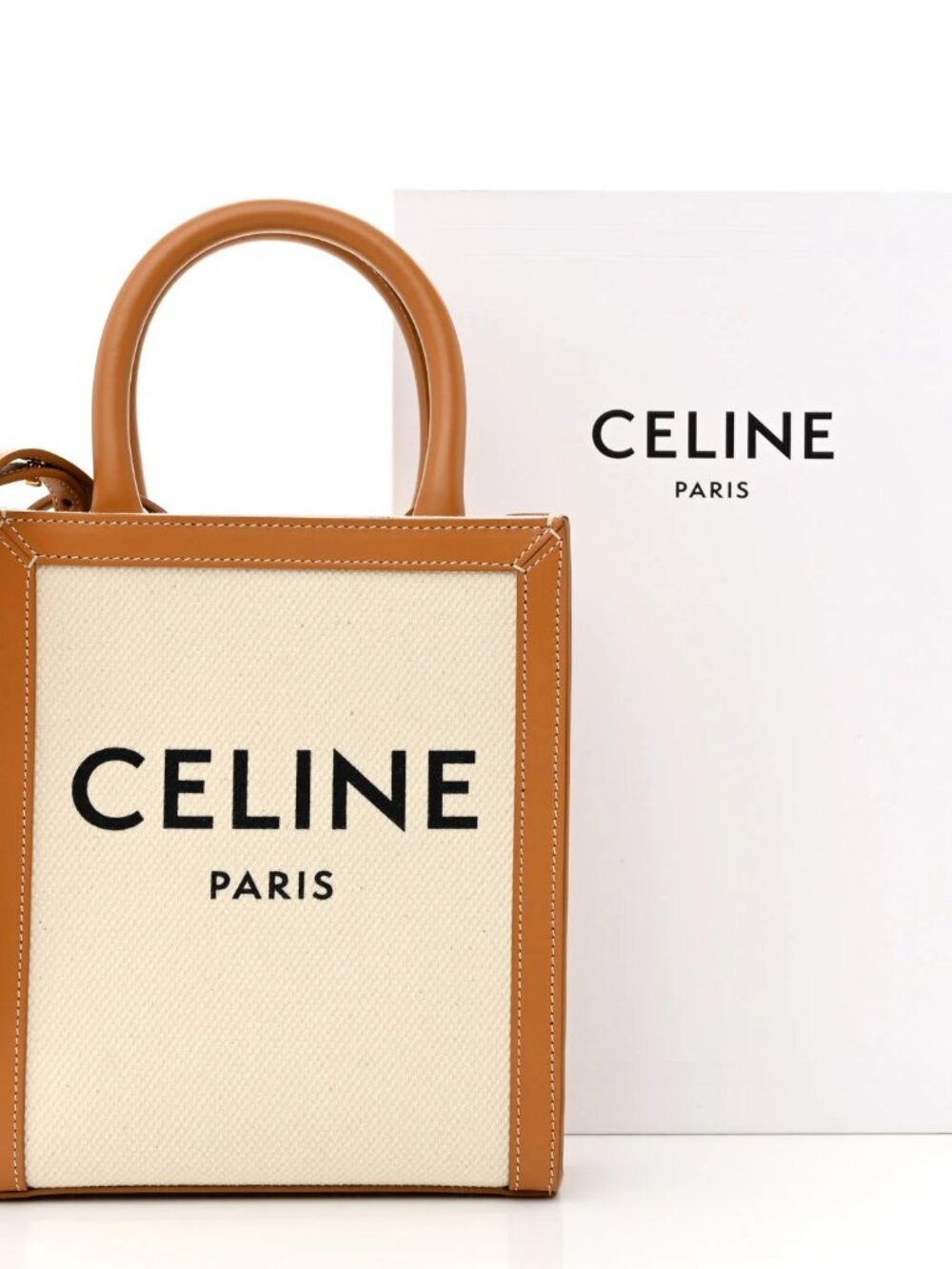 Celine Mini Vertical Cabas Canvas Tote Natural Tan